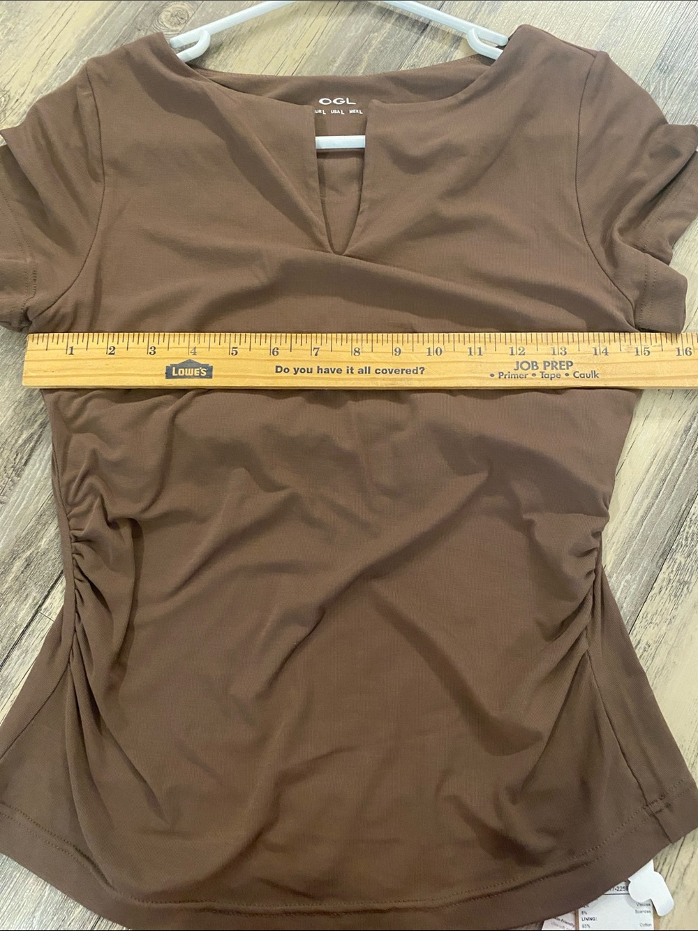 NWT OGL SkinKiss Split Neck Sleeveless Top w Built in Shelf Bra Brown Size LARGE - Picture 7 of 11